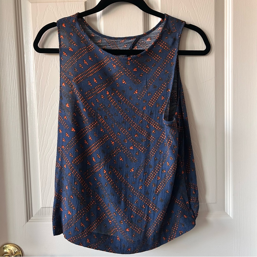 Free People Navy and Rust Geometric Tank Top, Size Small - Picture 1 of 5